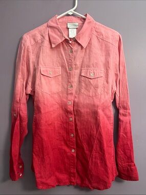 Soft Surroundings Linen Ombré Button-Up Shirt - Coral Pink